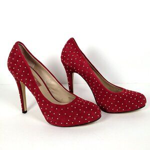 INC International Concepts Red Suede Lilley High Heels Pumps with Gold Studs 7